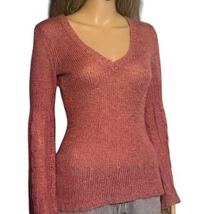 Next Era Couture Women's Pink V-Neck Pullover Sweater Size S
